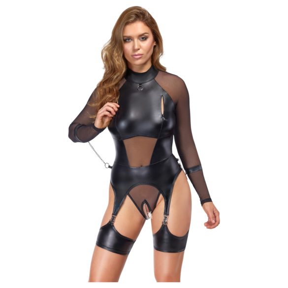 Cottelli Bondage - Gjennomsiktig topp med håndjern (svart)