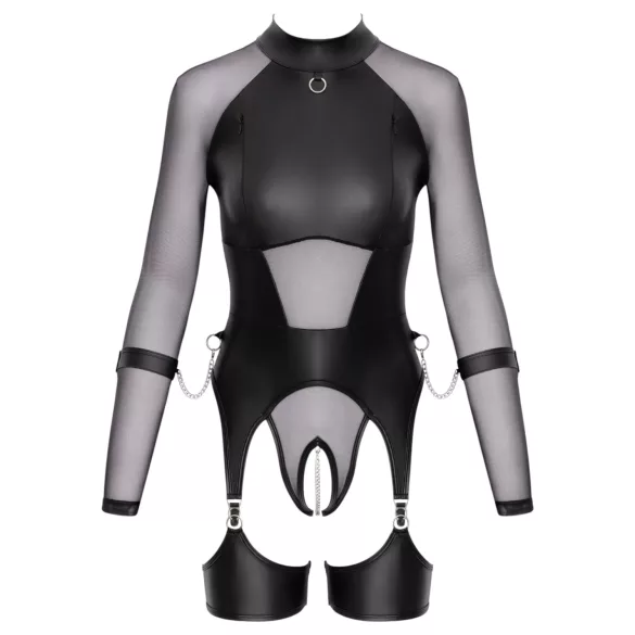 Cottelli Bondage - Gjennomsiktig topp med håndjern (svart) - L