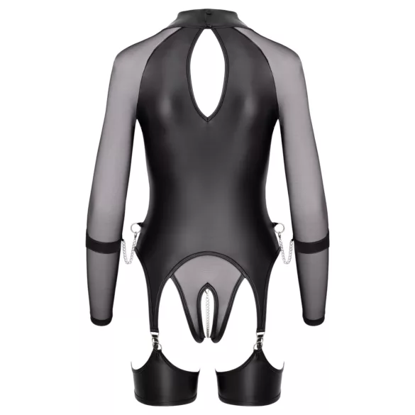 Cottelli Bondage - Gjennomsiktig topp med håndjern (svart) - L