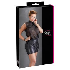 Cottelli Plus Size - skinnende chiffongkjole (svart)