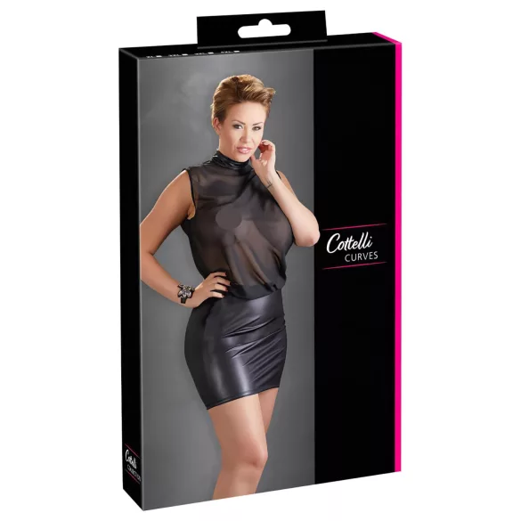 Cottelli Plus Size - skinnende chiffongkjole (svart) - 4XL