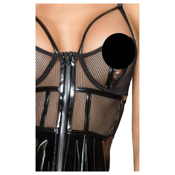 Noir - lakk kjole med mesh-detaljer (svart) - XL