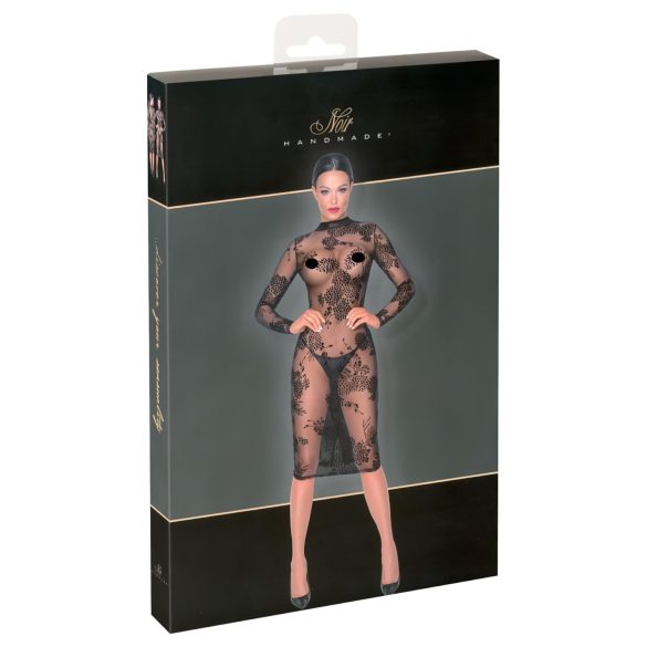 Noir - Gjennomsiktig, blomstrete, langermet kjole (svart)