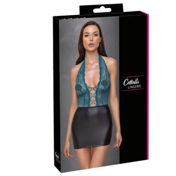 Cottelli - Glansfull og blondesnøring kjole (svart-grønn) - L