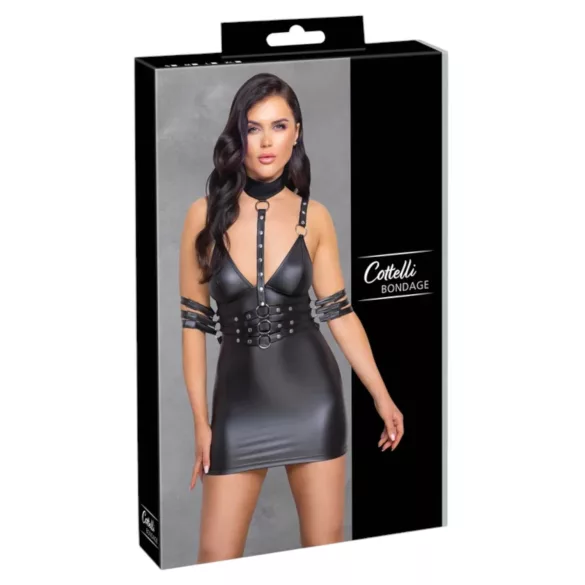 Cottelli Bondage - halsbånd mini-kjole i skinnende svart