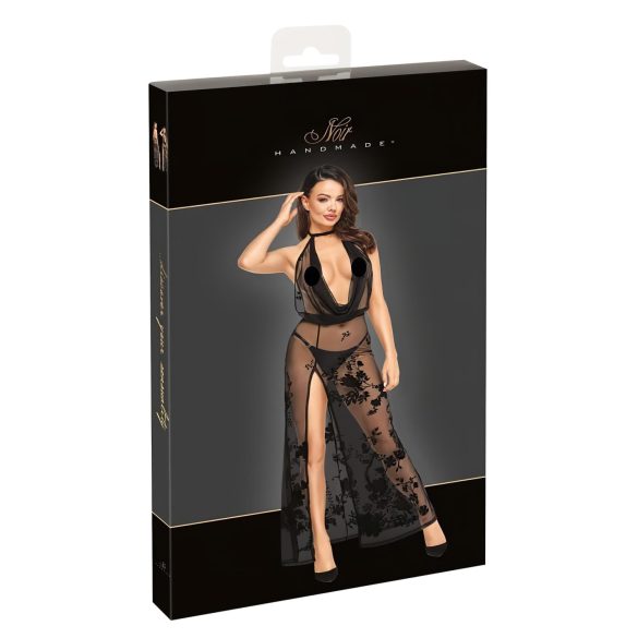 Noir - Gjennomsiktig Maxikjole med Blomsterdesign (Svart)