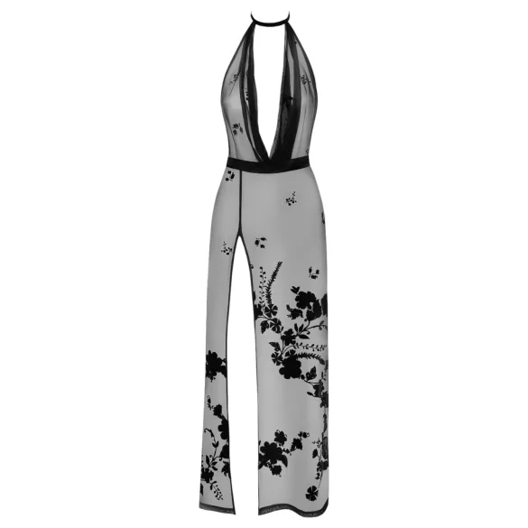 Noir - Gjennomsiktig Maxikjole med Blomsterdesign (Svart) - L