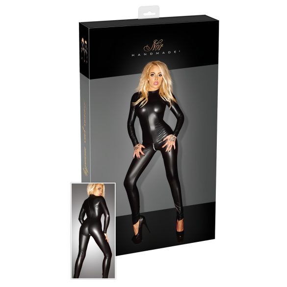 Noir - Skinnende langermet catsuit (svart) - 2XL