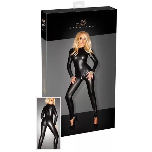 Noir - Skinnende, langermet jumpsuit (svart) - 3XL