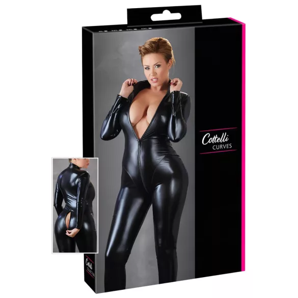 Cottelli Plus Size - skinnende langermet festdrakt (svart)