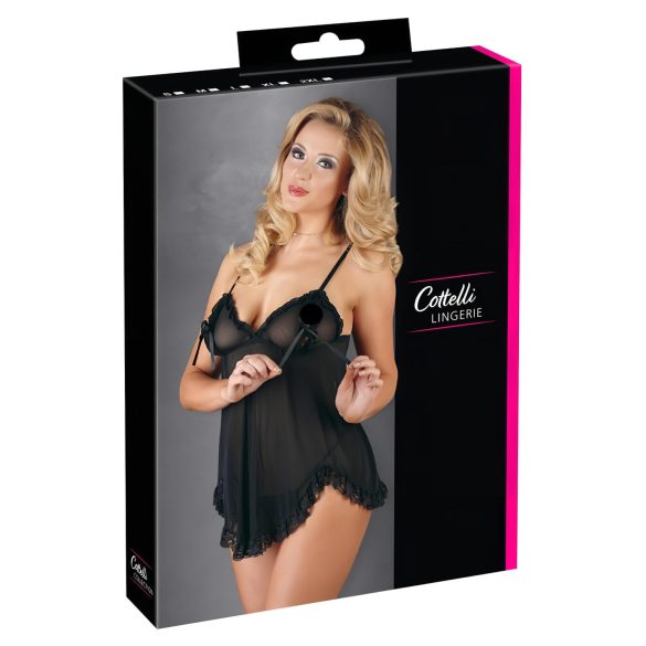 Cottelli - Lang, fristende babydoll (svart) - L