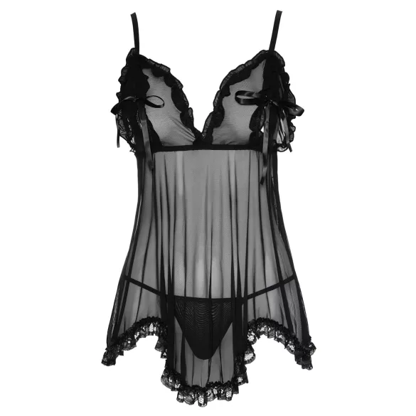 Cottelli - Lang, fristende babydoll (svart) - L