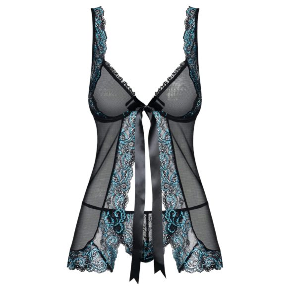 Obsessive Amanta - brodert babydoll og stringtruse (svart-turkis)