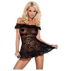   Obsessive Flores - Flørtende Babydoll og Tanga (Svart) - L/XL