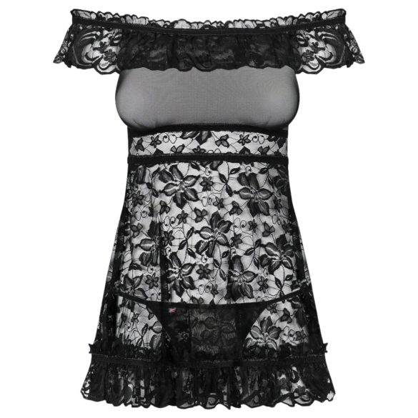Obsessive Flores - Flørtende Babydoll og Tanga (Svart) - L/XL