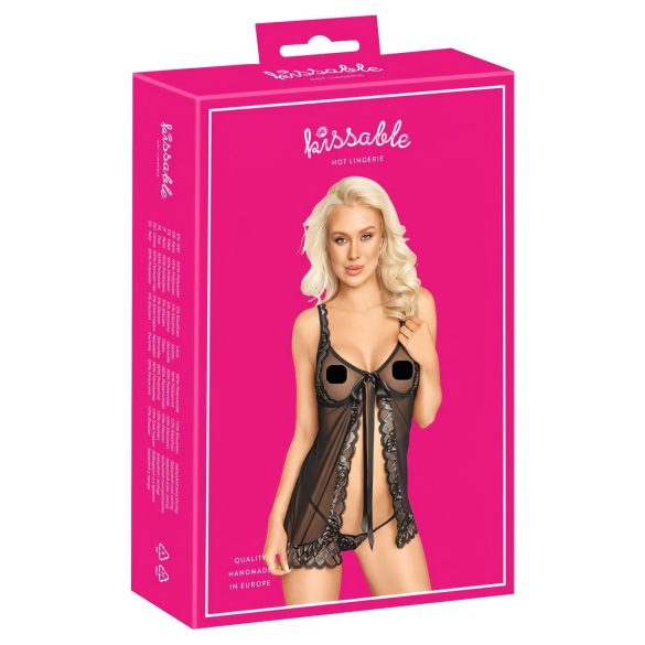 Kyssbar - Åpen babydoll (svart) - L/XL