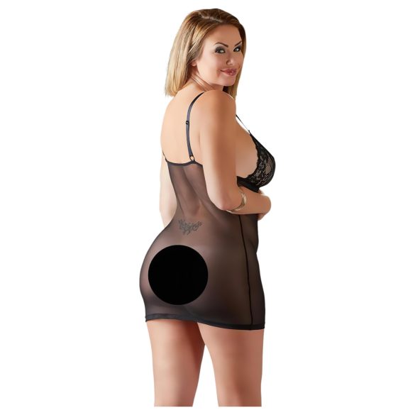 Cottelli Plus Size - blondetransparent nattkjole (svart) - 3XL