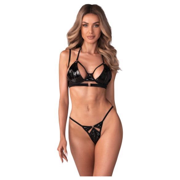Obsessive Keira Lise - skinnende BH-sett (svart) - L/XL