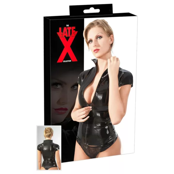 Latex kortermet, figursydd dameoverdel med glidelås (svart) - L