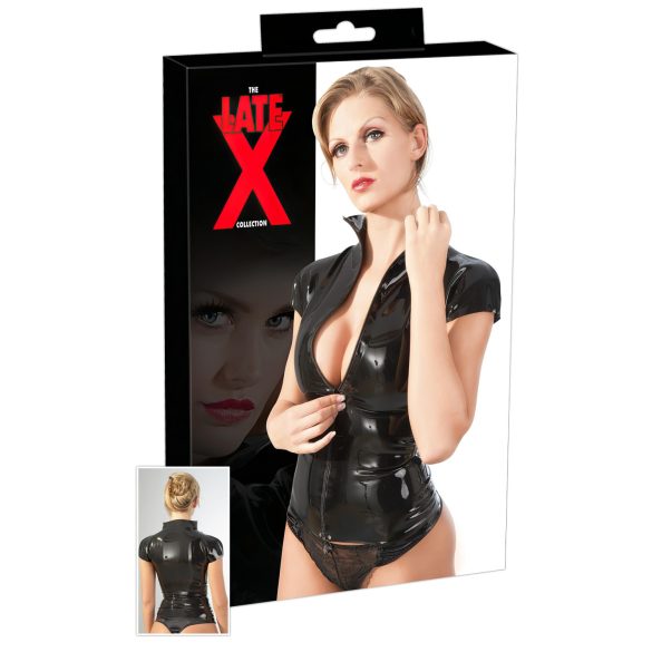 LATEX - glidelås, kortermet dameoverdel (svart) - 2XL