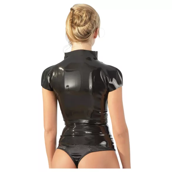 Latex kortermet, figursydd dameoverdel med glidelås (svart) - 2XL