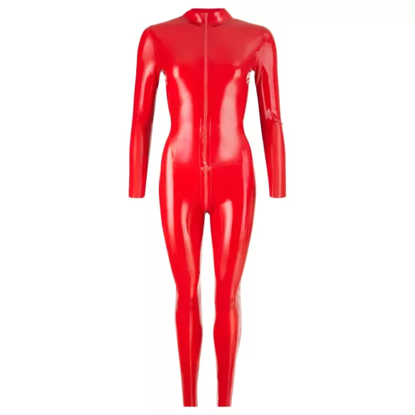 Latex dameoverall med lange ermer (rød) - M