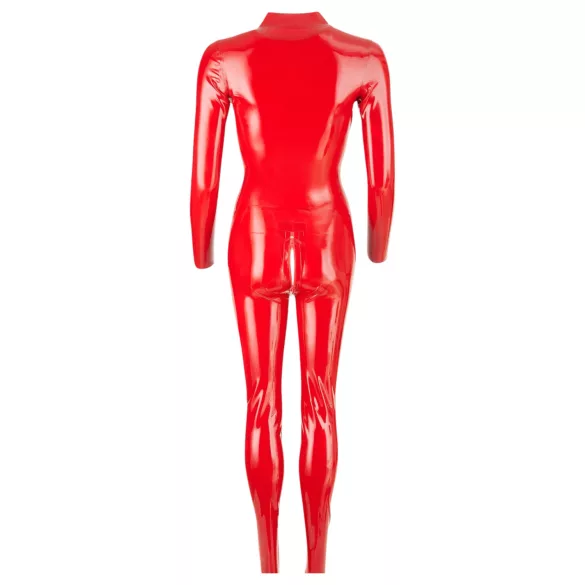 Latex dameoverall med lange ermer (rød) - M