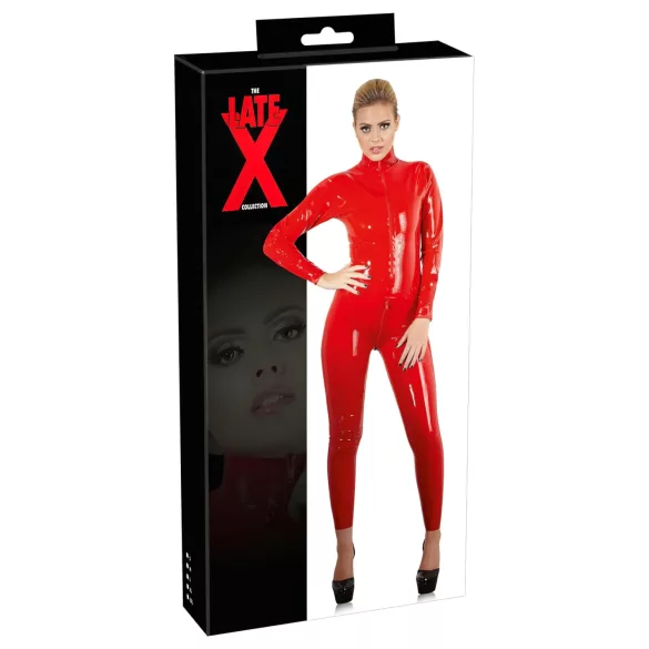 Latex dameoverall med lange ermer (rød) - L