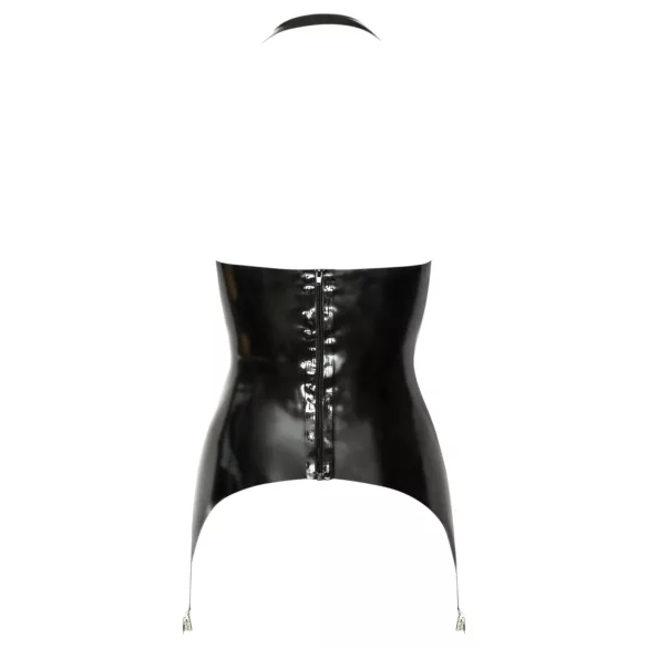Late X - åpen bust latex-strømpeholdertopp (svart)