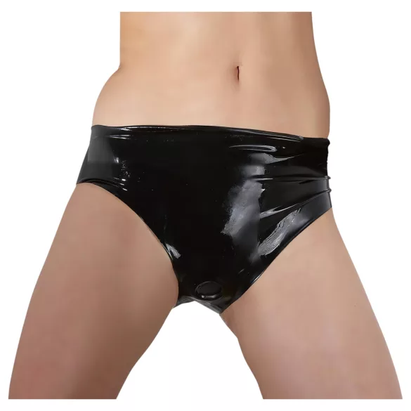 Latex dametruse med innebygd dildo (svart)