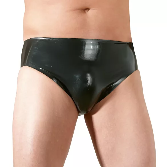 Latex herretruse med innvendig penis og analdildo (svart)