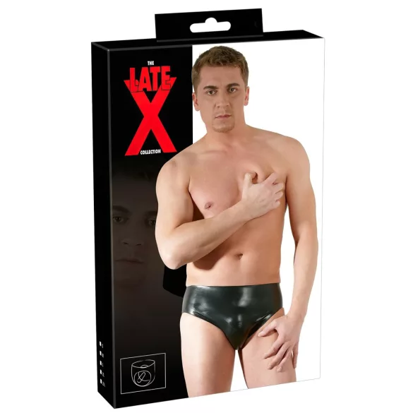 Latex herretruse med innvendig penis og analdildo (svart) - M