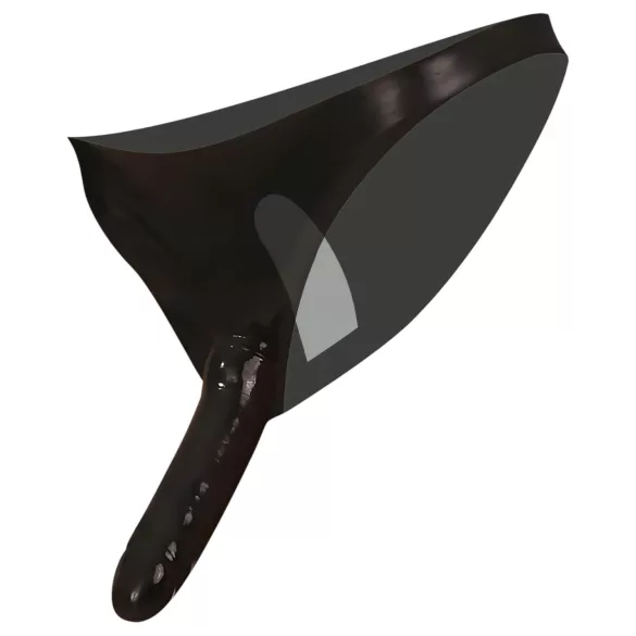Latex-truse med utvendig og innvendig dildo (svart, S-L)