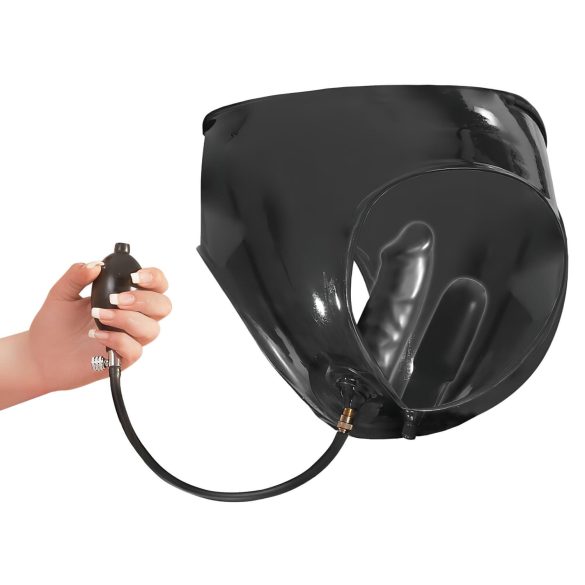 LATEX - 2pk Kvinnetruser med Oppblåsbare Innvendige Dildoer (svart)