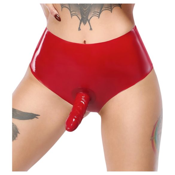 LATEX - livaktig dildo med bunn (rød)