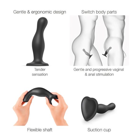 Strap-on-me Curvy S - bølgete, sugekopp-dildo (svart)