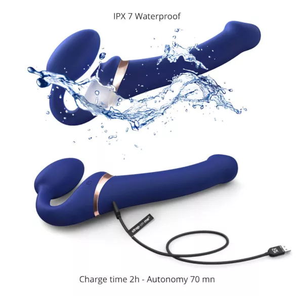 Strap-on-me S - påsettbar, luftbølgende vibrator - (blå)