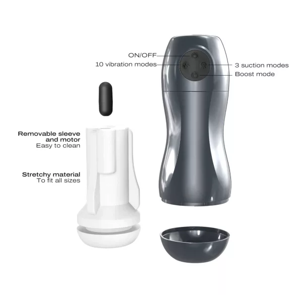 Dorcel Blowjoy Vibe - sugende og vibrerende oppladbar masturbator (grå)