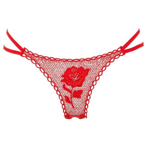 Panty Rose - Fristende tanga med rose - rød (S-L)