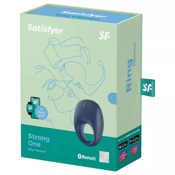 Satisfyer Strong One - App-styrt vibrasjonsring for penis, for menn (blå)