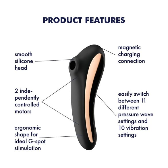 Satisfyer Dual Kiss - Oppladbar vaginal og klitorisvibrator (svart)