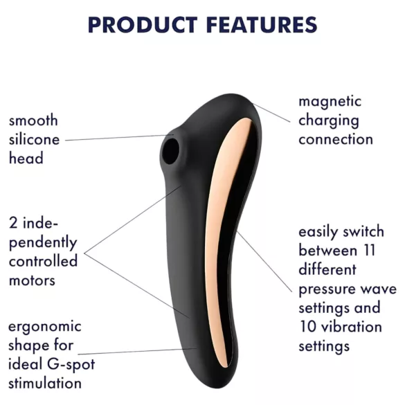 Satisfyer Dual Kiss - Oppladbar vaginal og klitorisvibrator (svart)