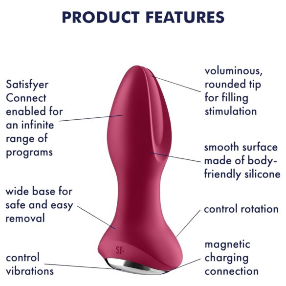 Satisfyer Rotator Plug 2 - oppladbar, perlet analvibrator (rød)