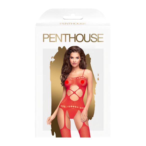Penthouse Hot Nightfall - bølgete, åpen netting-sett (rød)