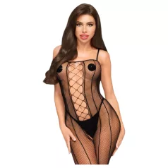 Penthouse Drop-Dead - stripete, åpen jumpsuit (svart) - XL