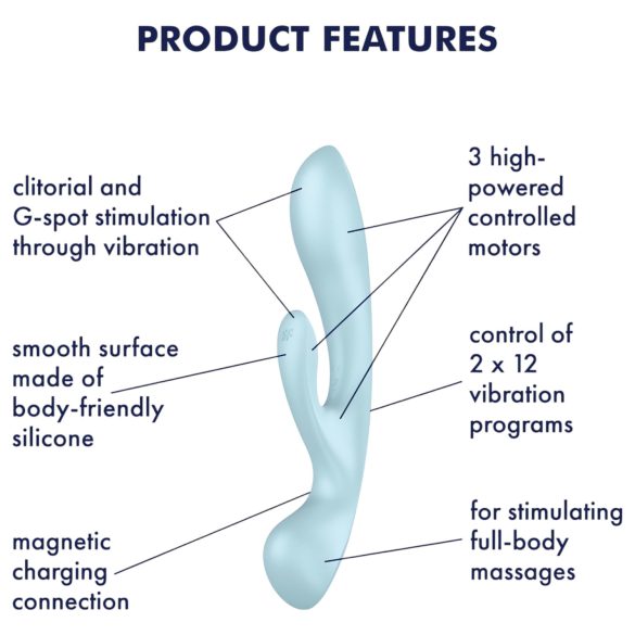 Satisfyer Triple Oh - oppladbar klitorisvibrator med arm (blå)