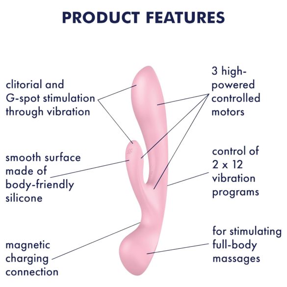 Satisfyer Triple Oh - oppladbar klitorisstimulator med arm (rosa)