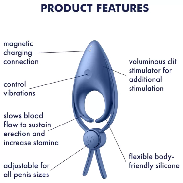 Satisfyer Sniper - Oppladbar vibrasjons penisring (blå)