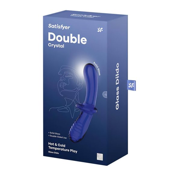 Satisfyer Double Crystal - tosidig glassdildo (blå)