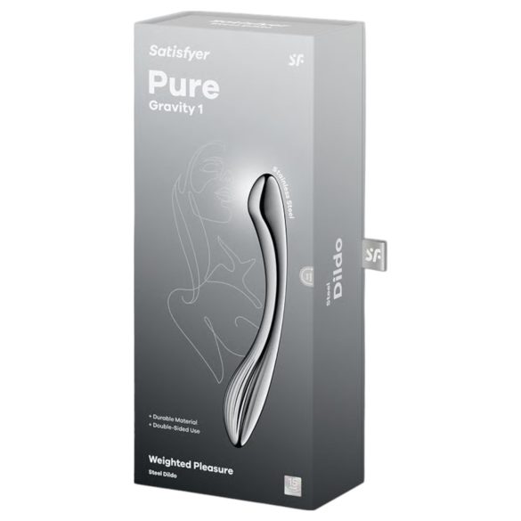 Satisfyer Pure Gravity 1 - ribbet ståldildo (sølv)